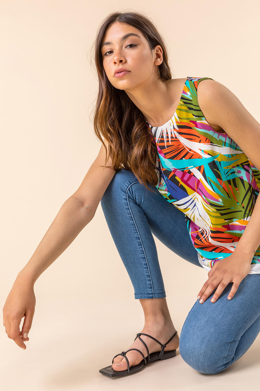 Multi  Tropical Leaf Print Layered Top, Image 5 of 5