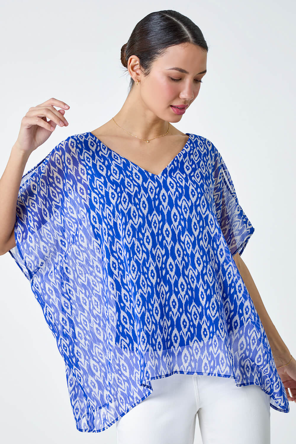 Blue Abstract Print Overlay Top, Image 4 of 5