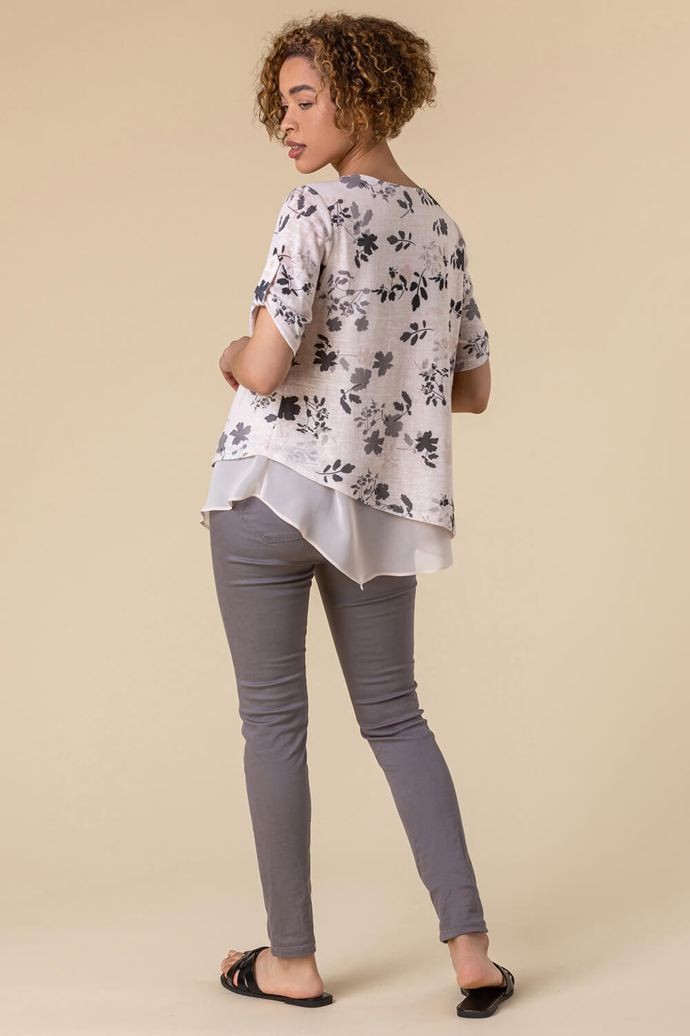 Light Pink Floral Print Double Layer Top, Image 2 of 4