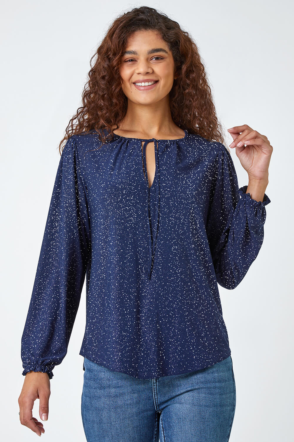 Women Blue Tie-Neck Top
