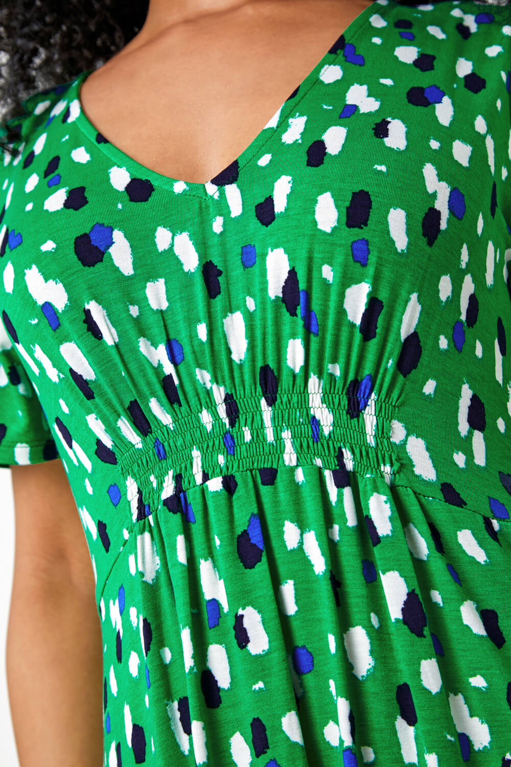 Green Petite Spot Shirred Stretch Midi Dress, Image 5 of 5