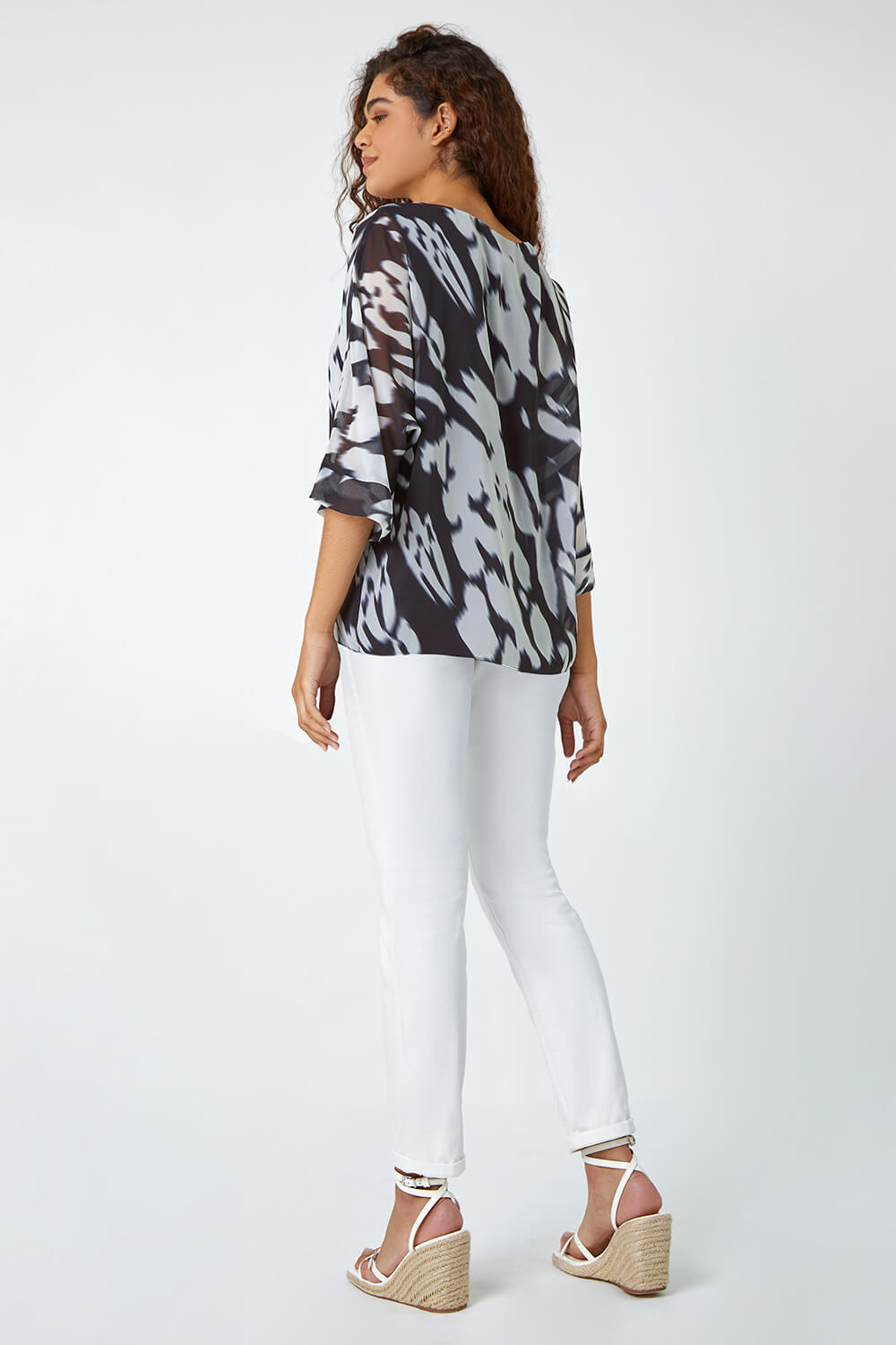 Ivory  Abstract Print Overlay Top , Image 3 of 5
