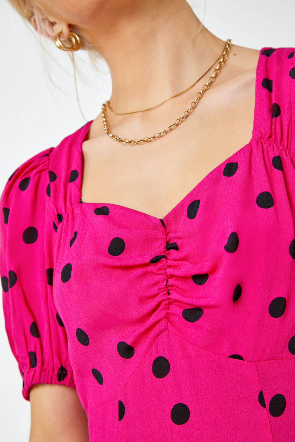 PINK Sweetheart Neck Polka Dot Dress, Image 5 of 5