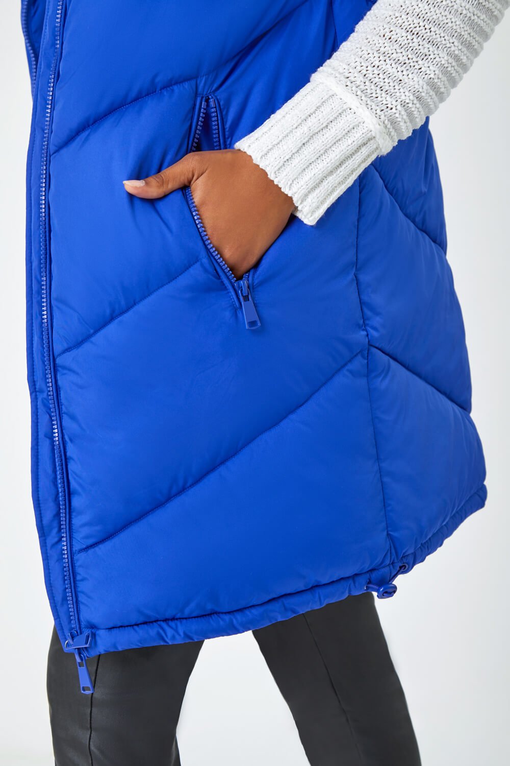 Royal Blue Longline Quilted Hooded Gilet, Image 5 of 5
