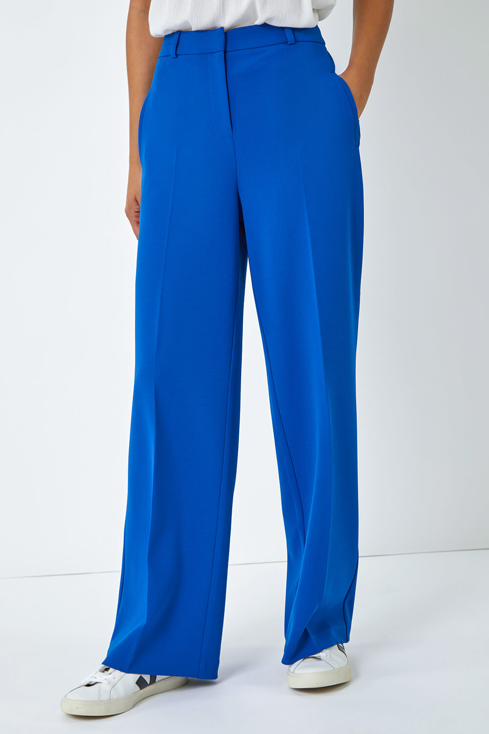 Royal Blue Wide Leg Premium Stretch Trousers, Image 5 of 5
