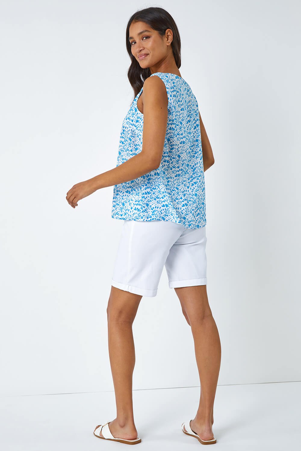 Blue Ditsy Print Pleat Front Cami Top, Image 3 of 5