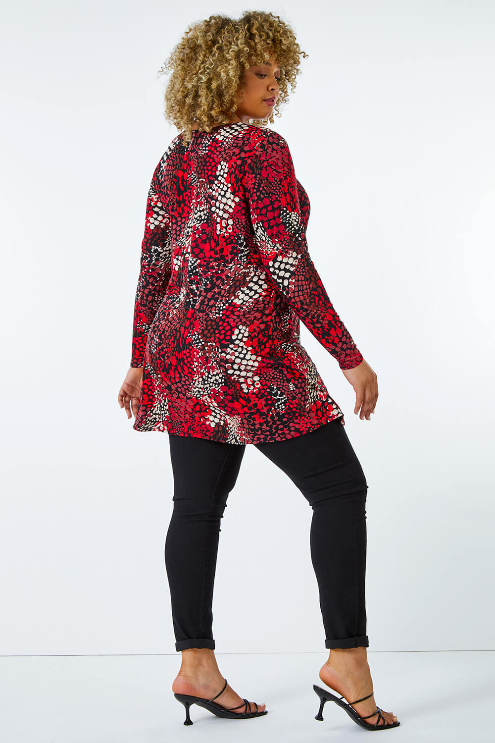 Curve Printed Tunic Stretch Top in Red - Roman Originals UK