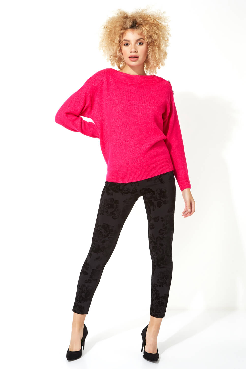 MAGENTA Button Detail Sleeve Jumper , Image 2 of 5