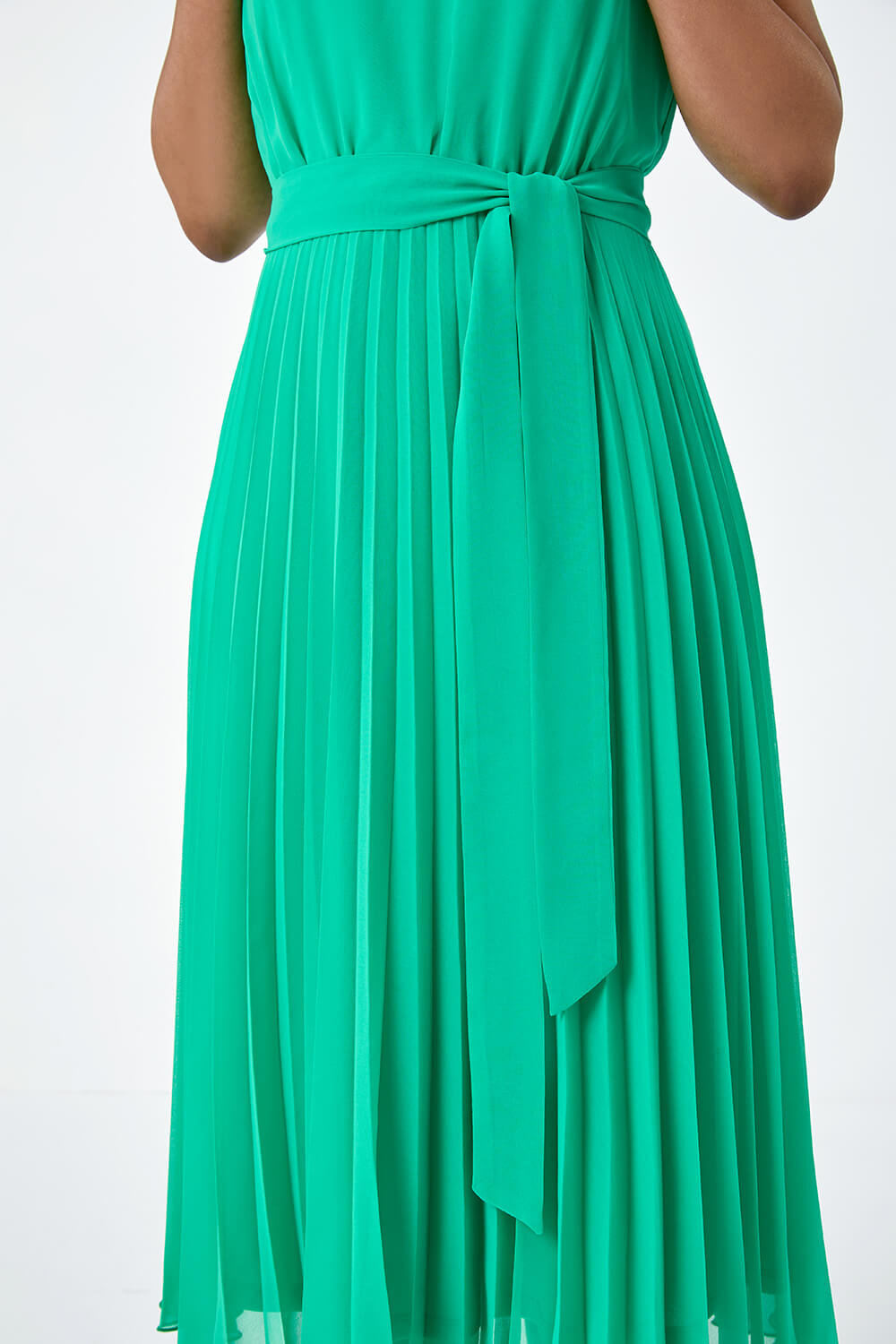 Green Petite Pleated Chiffon Midi Dress, Image 5 of 5