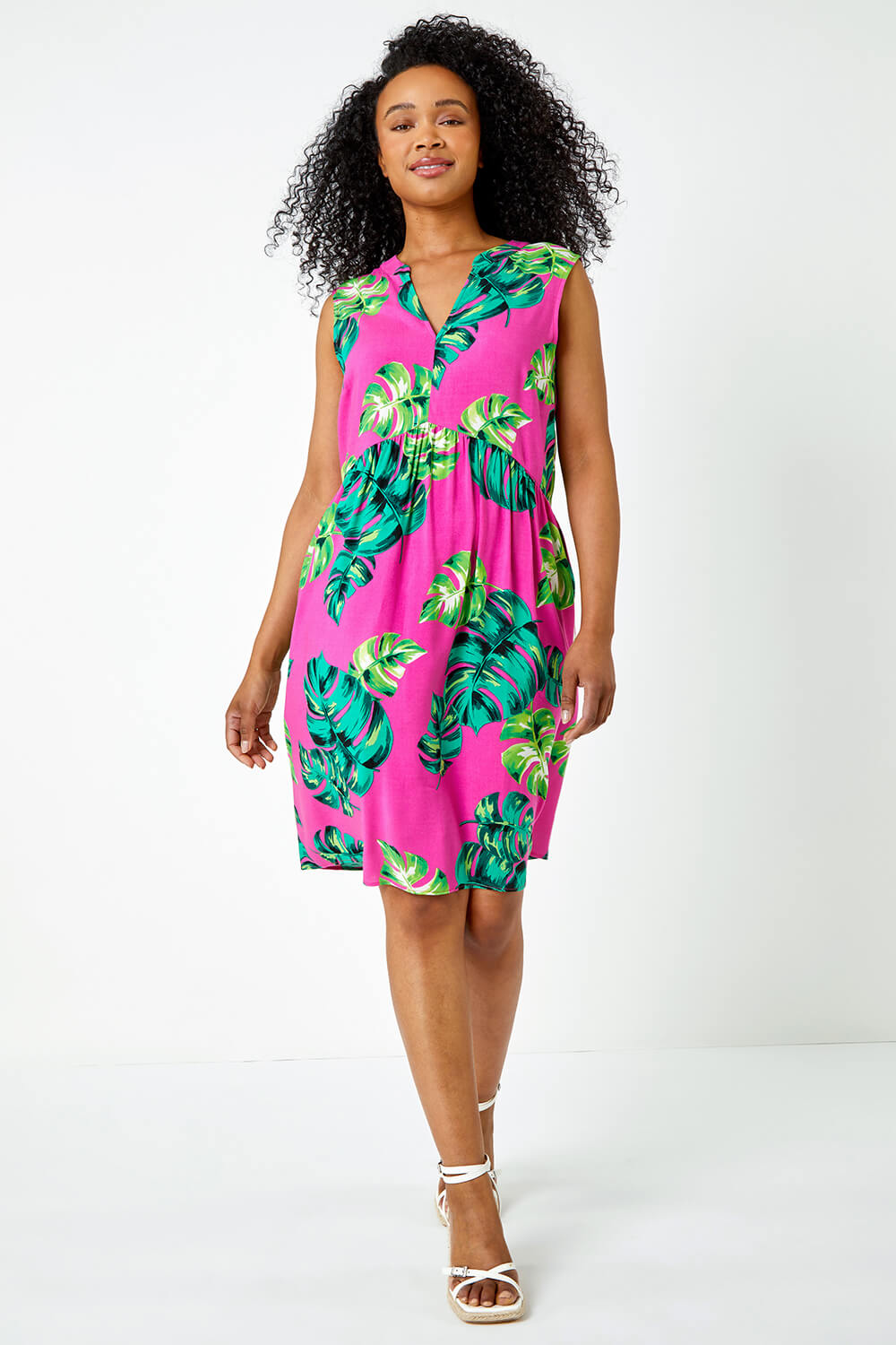 PINK Petite Tropical Print Smock Dress, Image 2 of 5