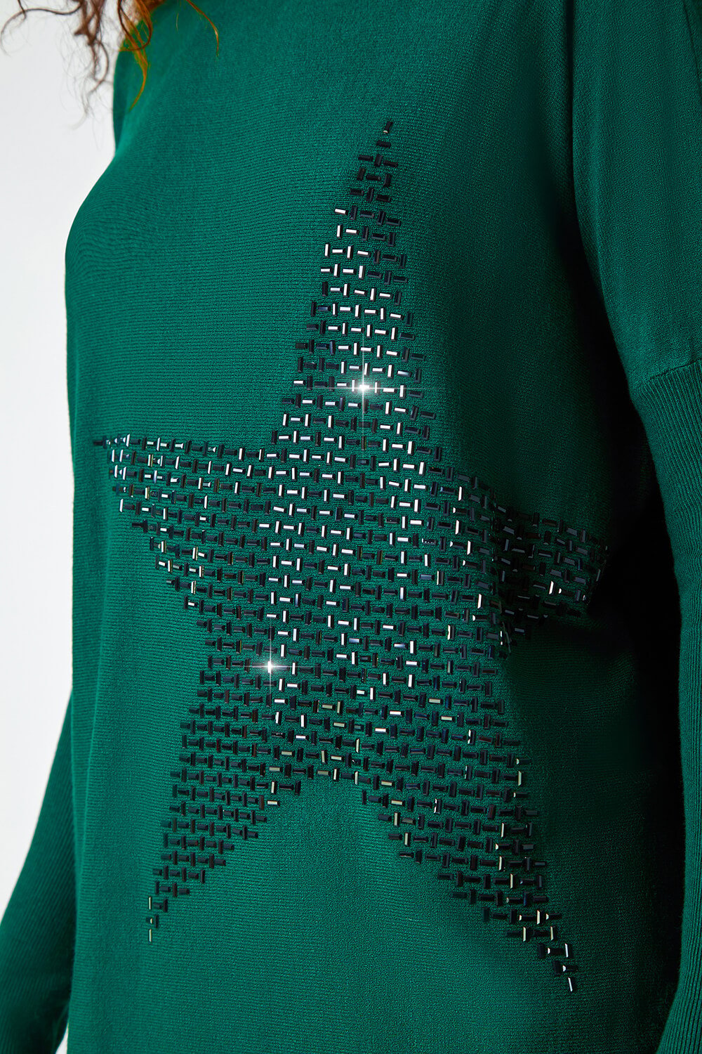 Emerald Embellished Star Print Longline Jumper, Image 5 of 5