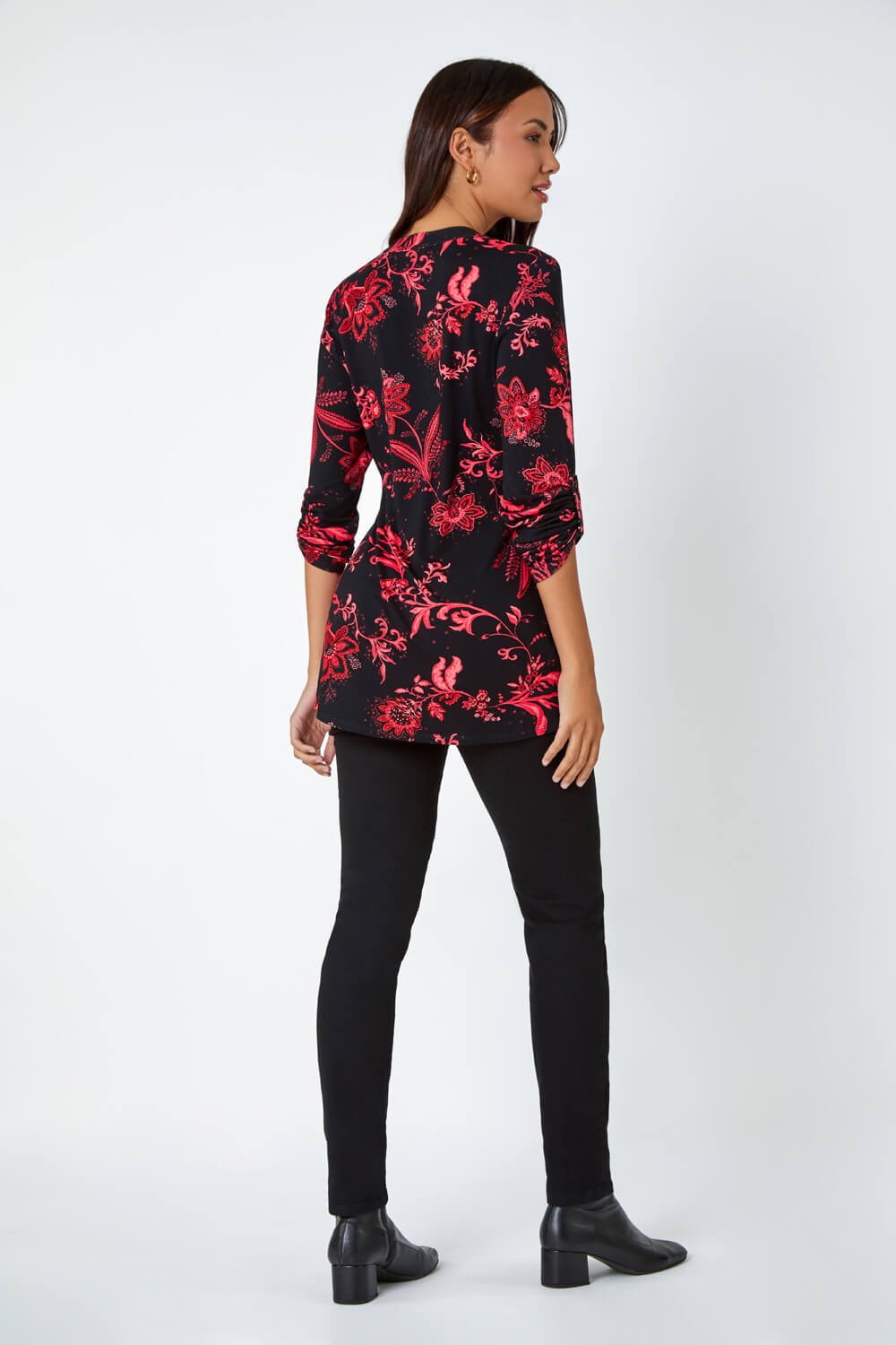 Fuchsia Paisley Print Pintuck Stretch Top | Roman UK