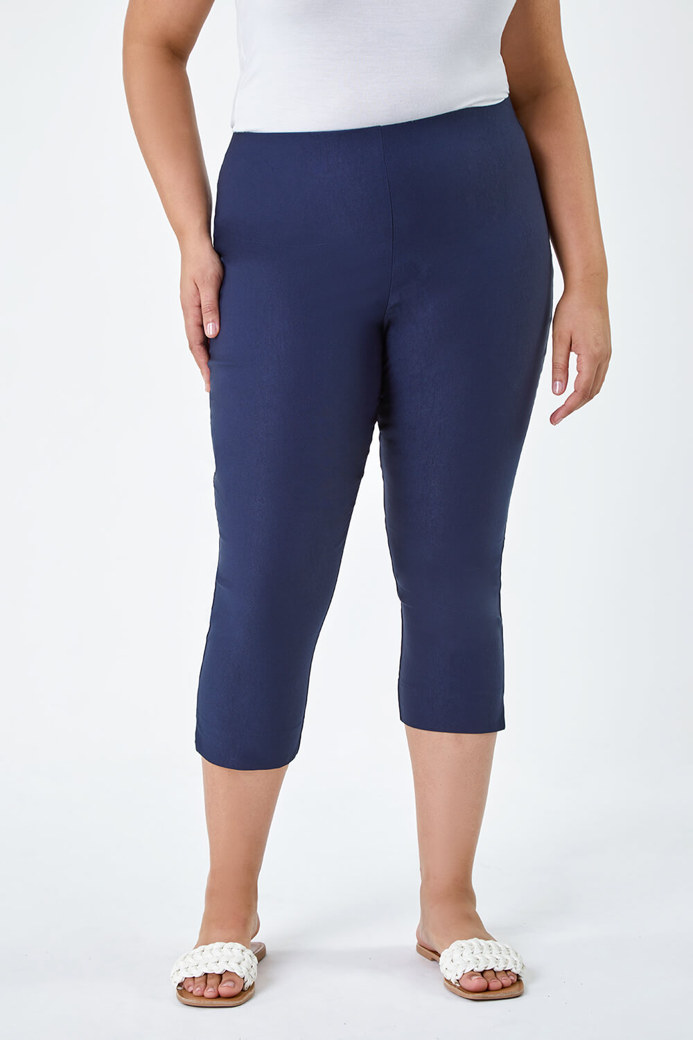 Navy Blue  Curve Cropped Stretch Trouser, Image 4 of 4