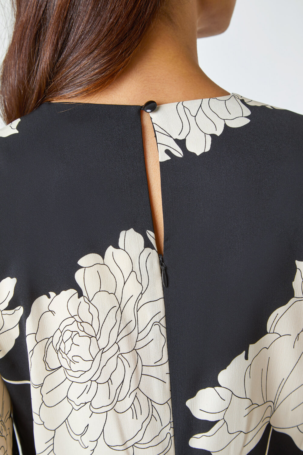 Black Floral Contrast Print Midi Dress, Image 5 of 5