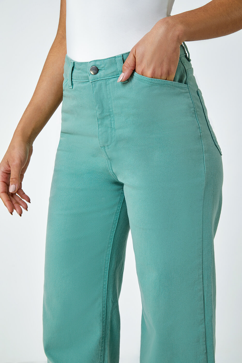 Sage Cotton Blend Wide Leg Stretch Jeans, Image 5 of 5