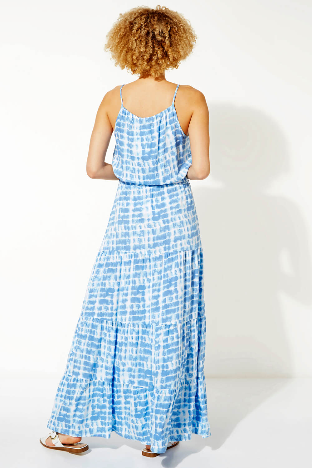 Blue Tie Dye Tiered Maxi Dress, Image 2 of 4