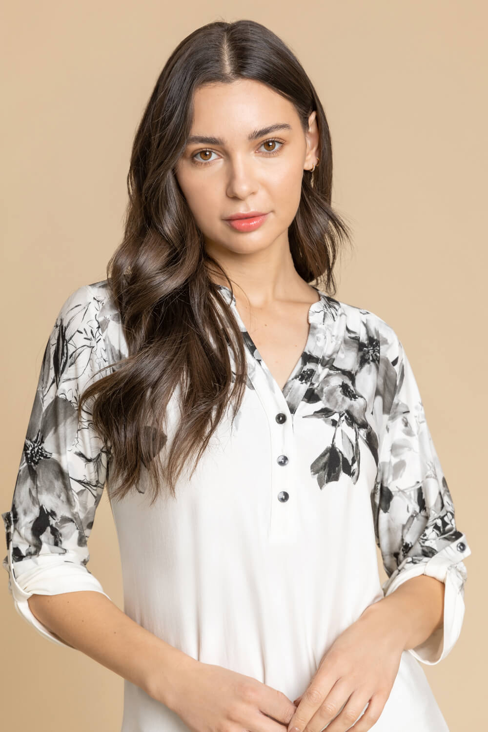 Ivory  Floral Print Jersey Shirt, Image 4 of 4