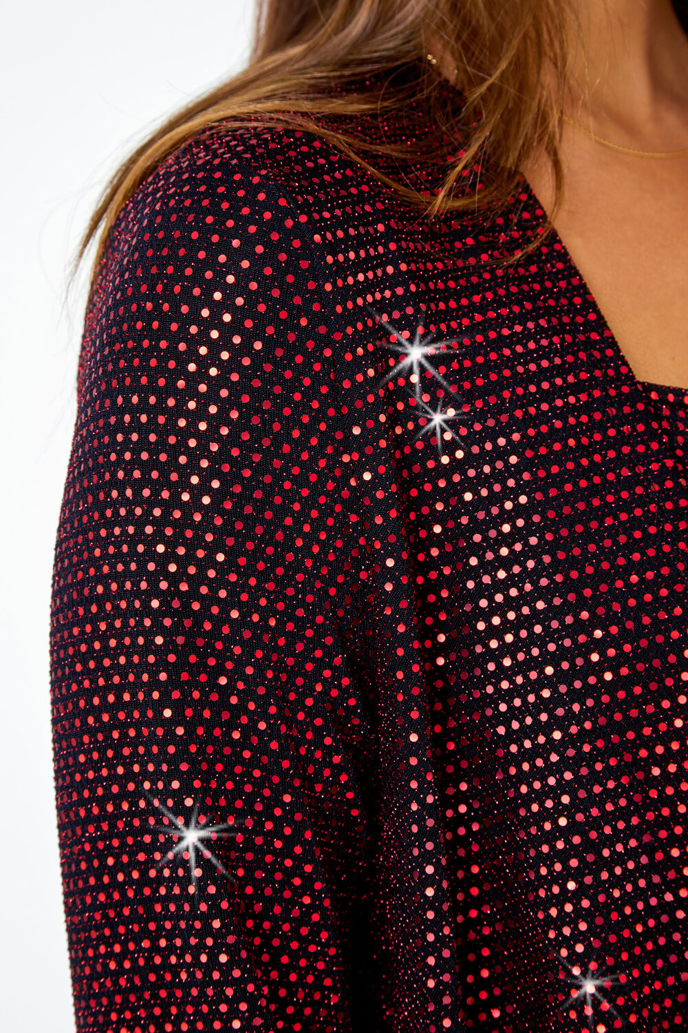 Red Sequin Sparkle Waterfall Stretch Jacket, Image 5 of 5