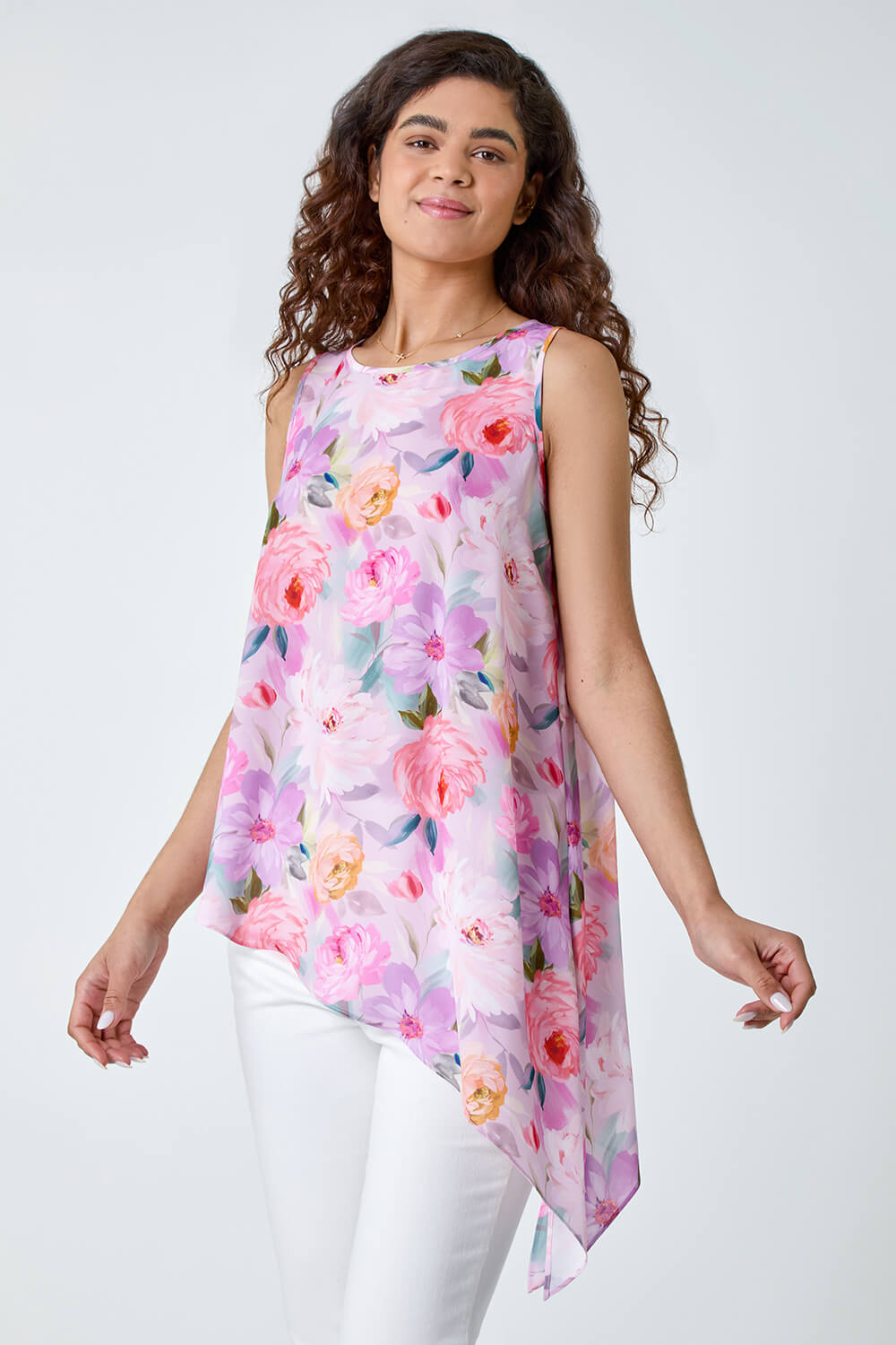 Lilac Floral Asymmetric Top, Image 2 of 6