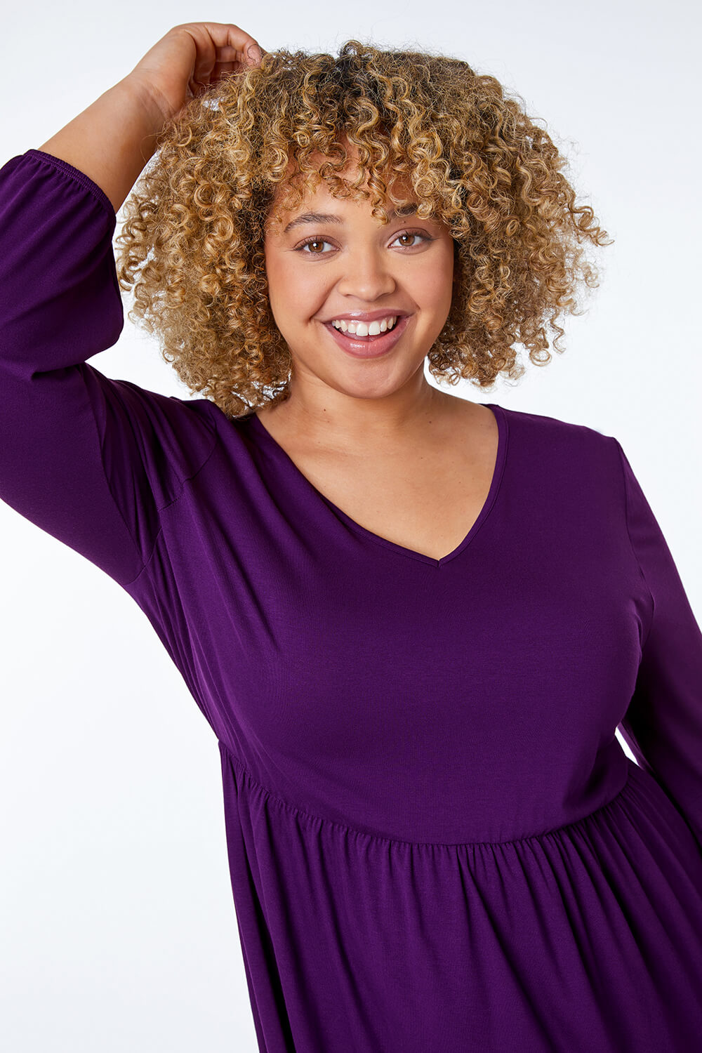 Purple Curve Fitted Waist Stretch Top, Image 4 of 5