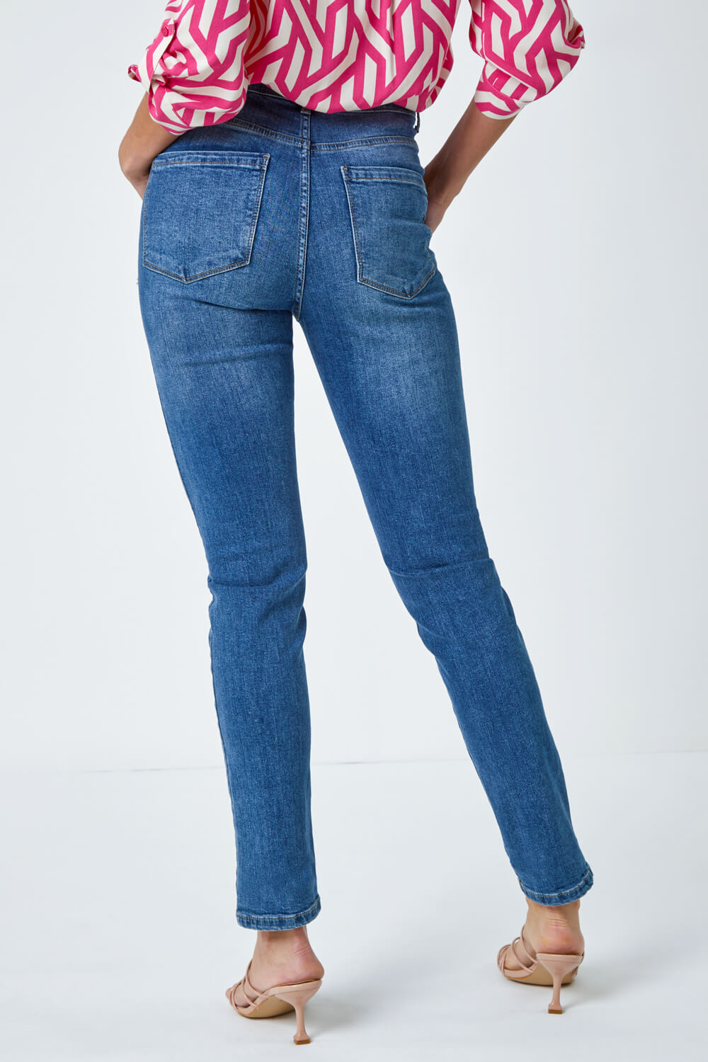 Indigo Slim Leg Stretch Mom Jeans, Image 3 of 5