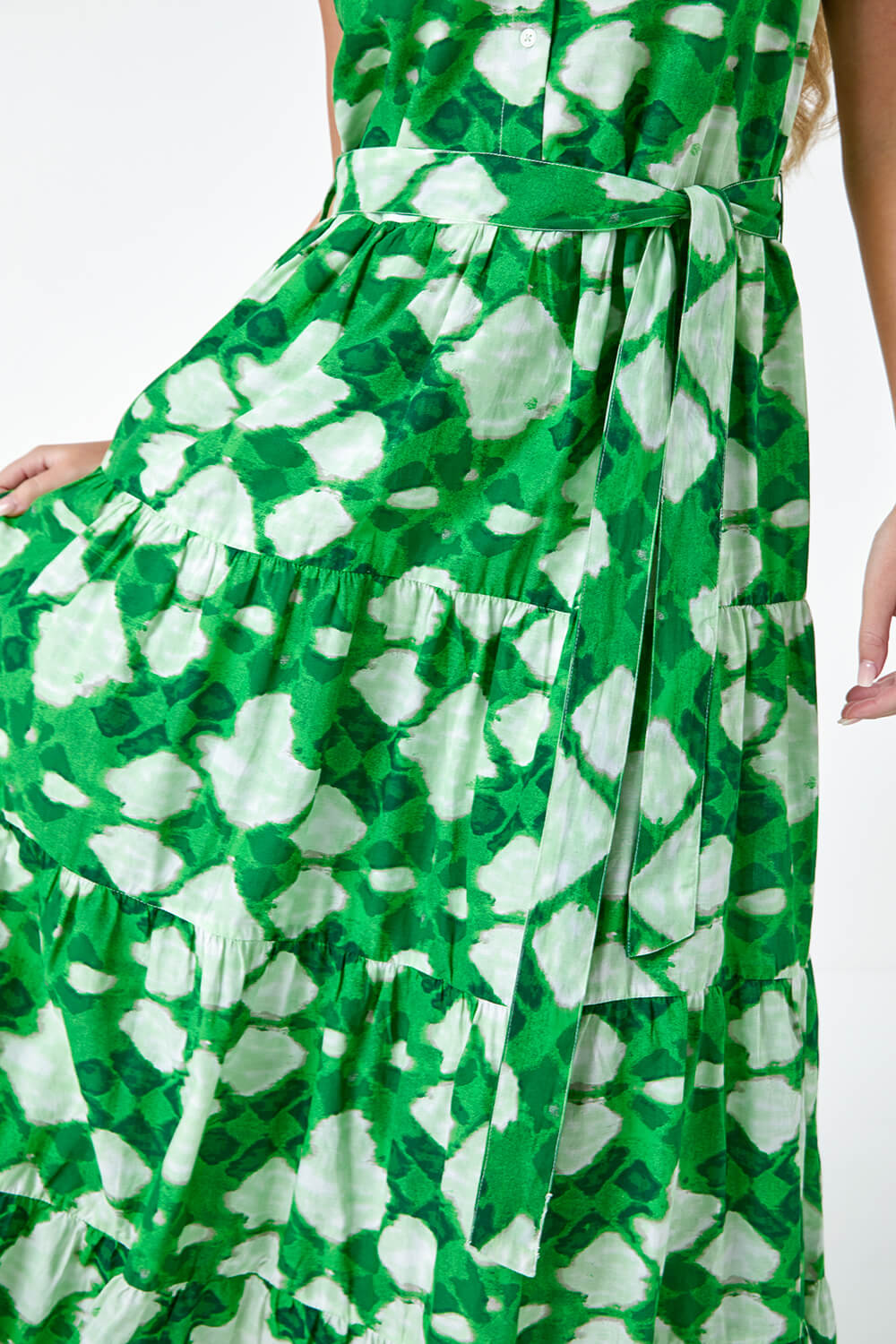 Green Petite Abstract Tiered Button Maxi Dress, Image 5 of 5