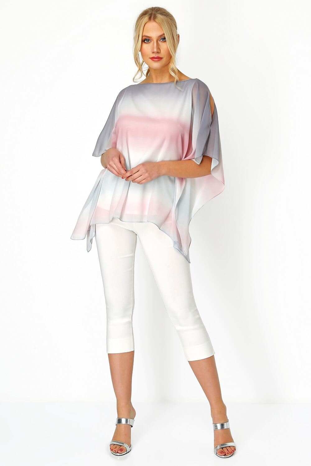 PINK Ombre Split Sleeve Overlay Top, Image 2 of 8