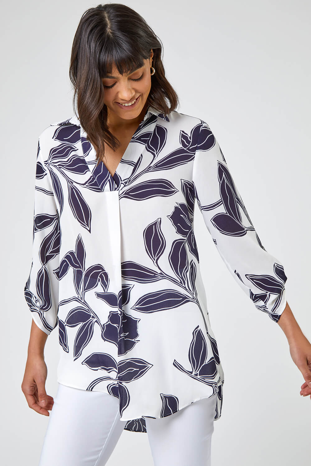 Navy  Linear Floral Print Overshirt, Image 4 of 5