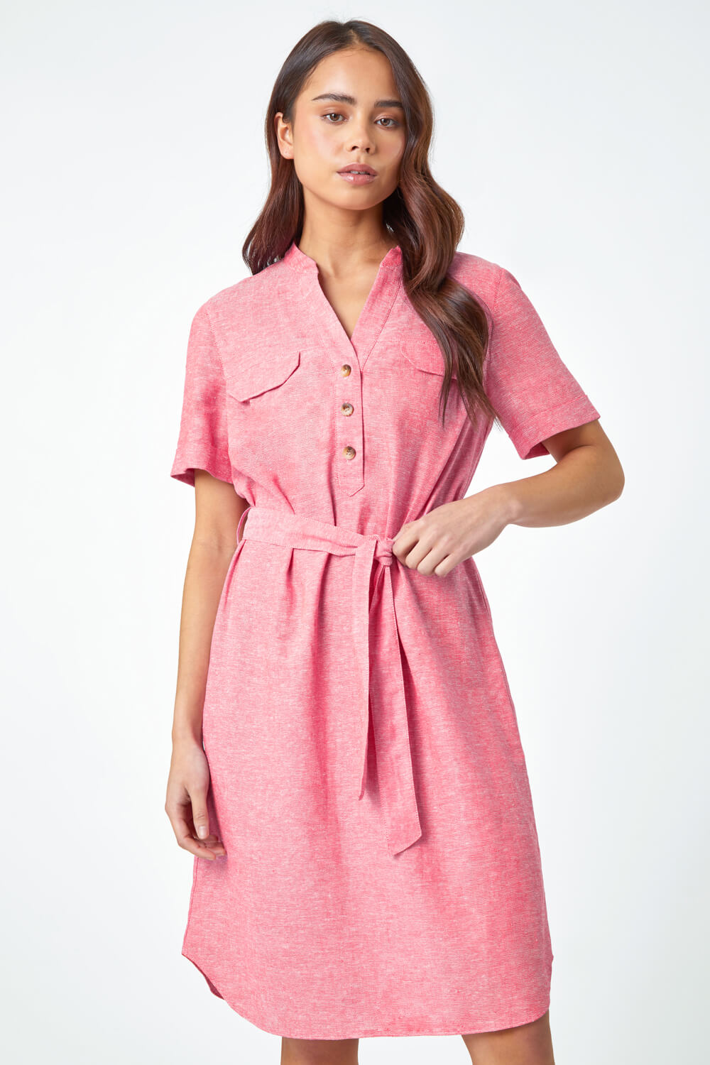 PINK Petite Linen Blend Shirt Shift Dress, Image 4 of 5