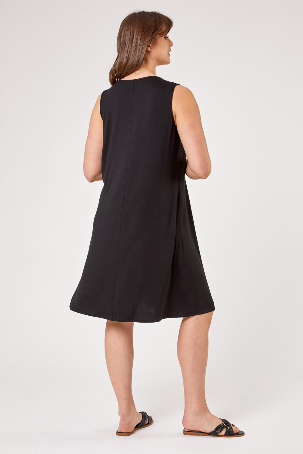 Black Curve Plain Pleat Swing Dress, Image 2 of 4
