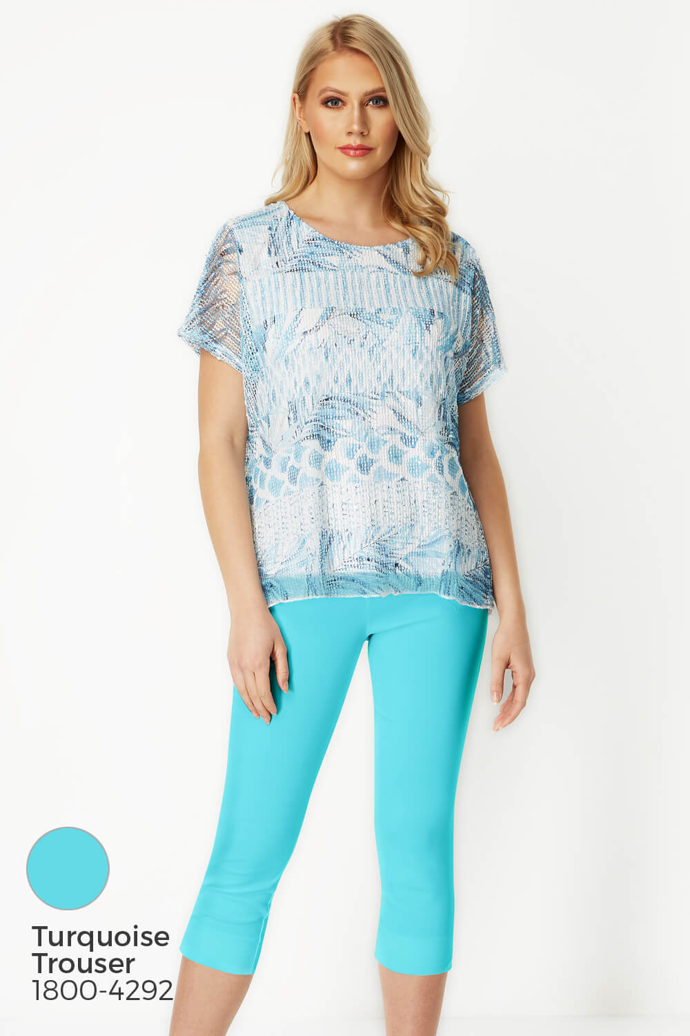 Blue Tropical Print Net Overlay Top, Image 8 of 8