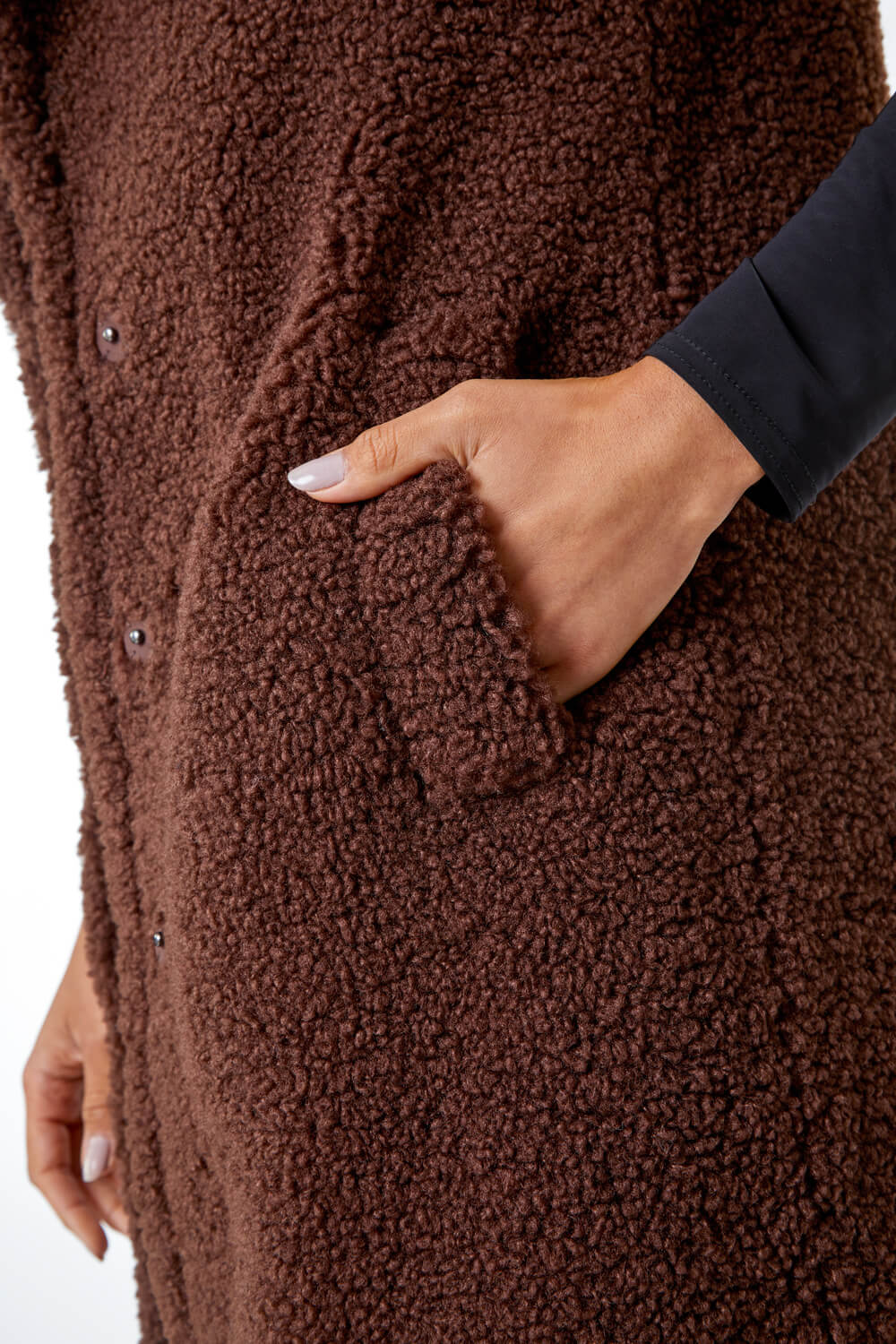 Longline Faux Fur Teddy Gilet in Chocolate Roman Originals UK