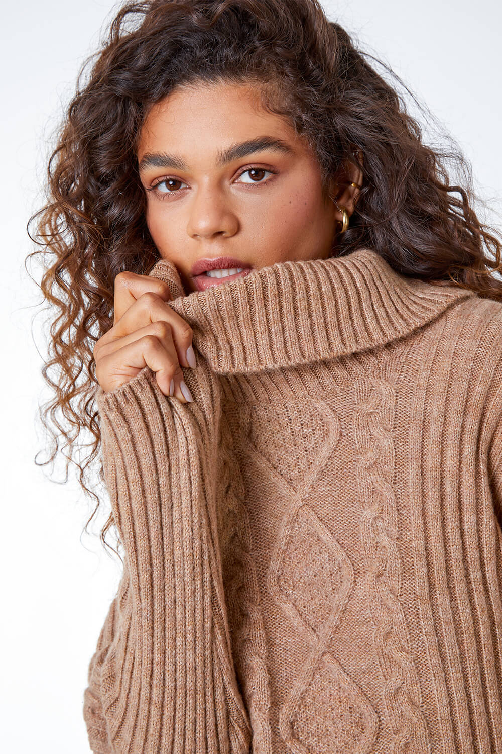 Natural  Cable Knit Ribbed Tunic Jumper , Image 5 of 5