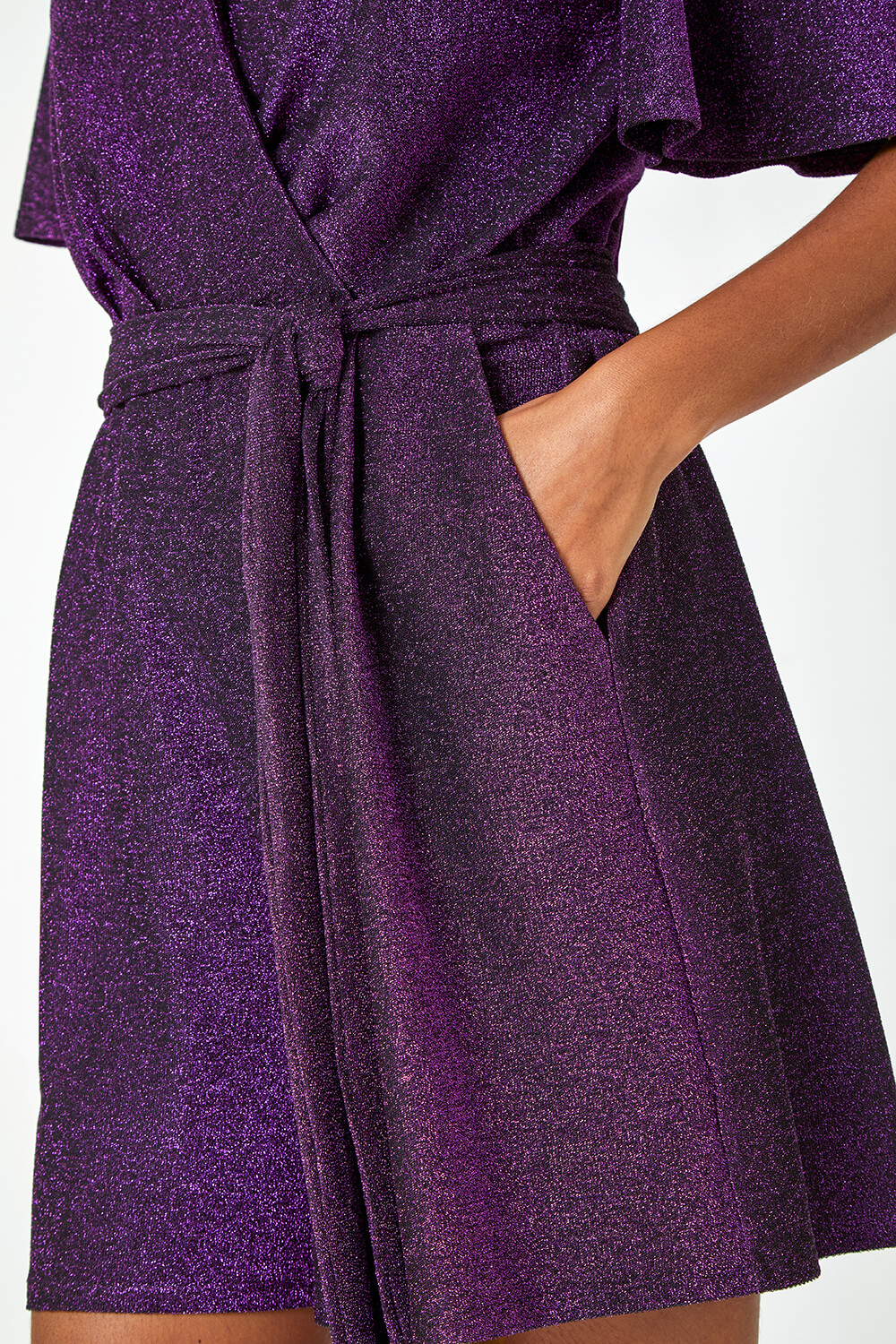 Purple Sparkle Stretch Wrap Playsuit, Image 4 of 6
