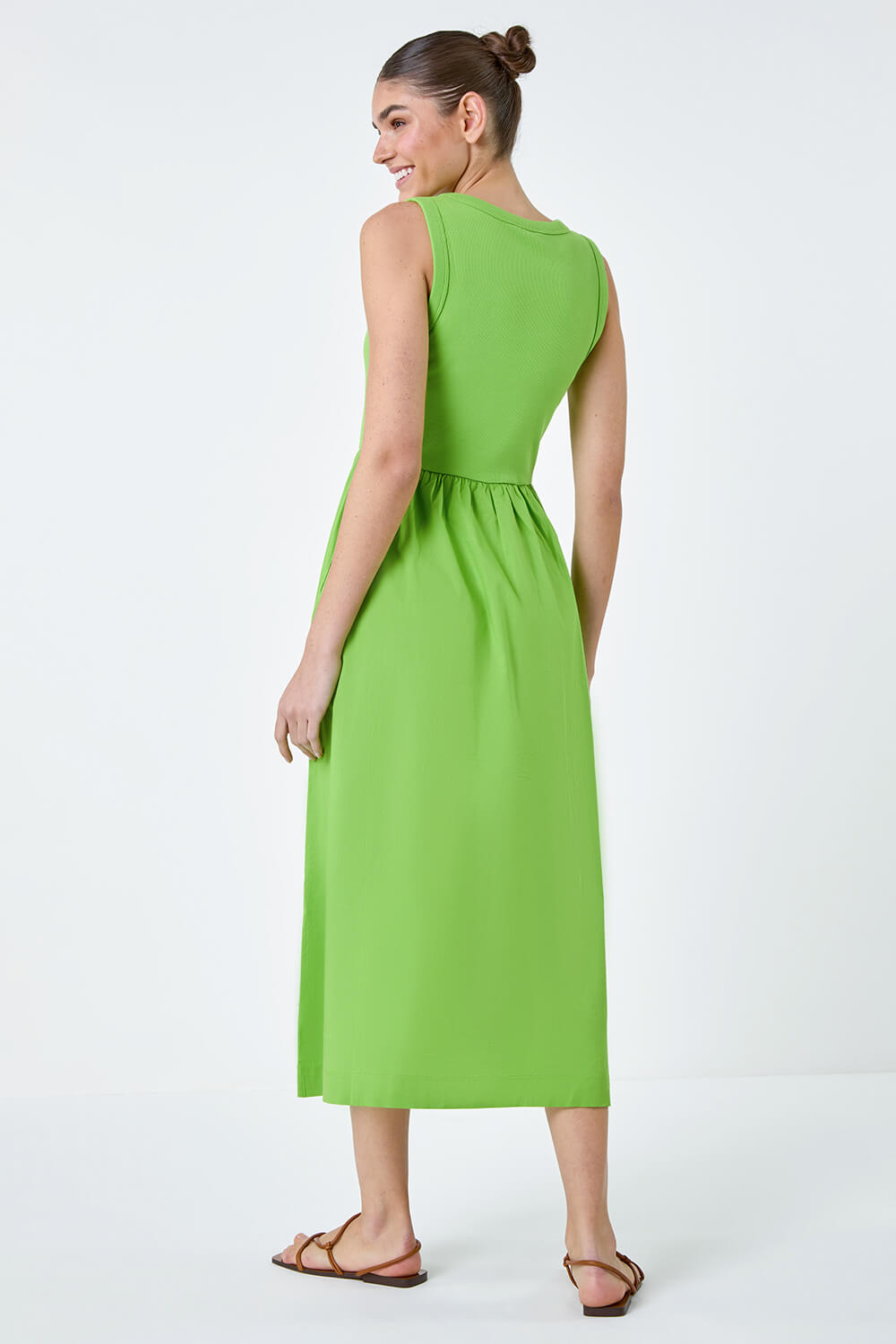 Lime Cotton Stretch Jersey Mix Midi Dress, Image 3 of 5