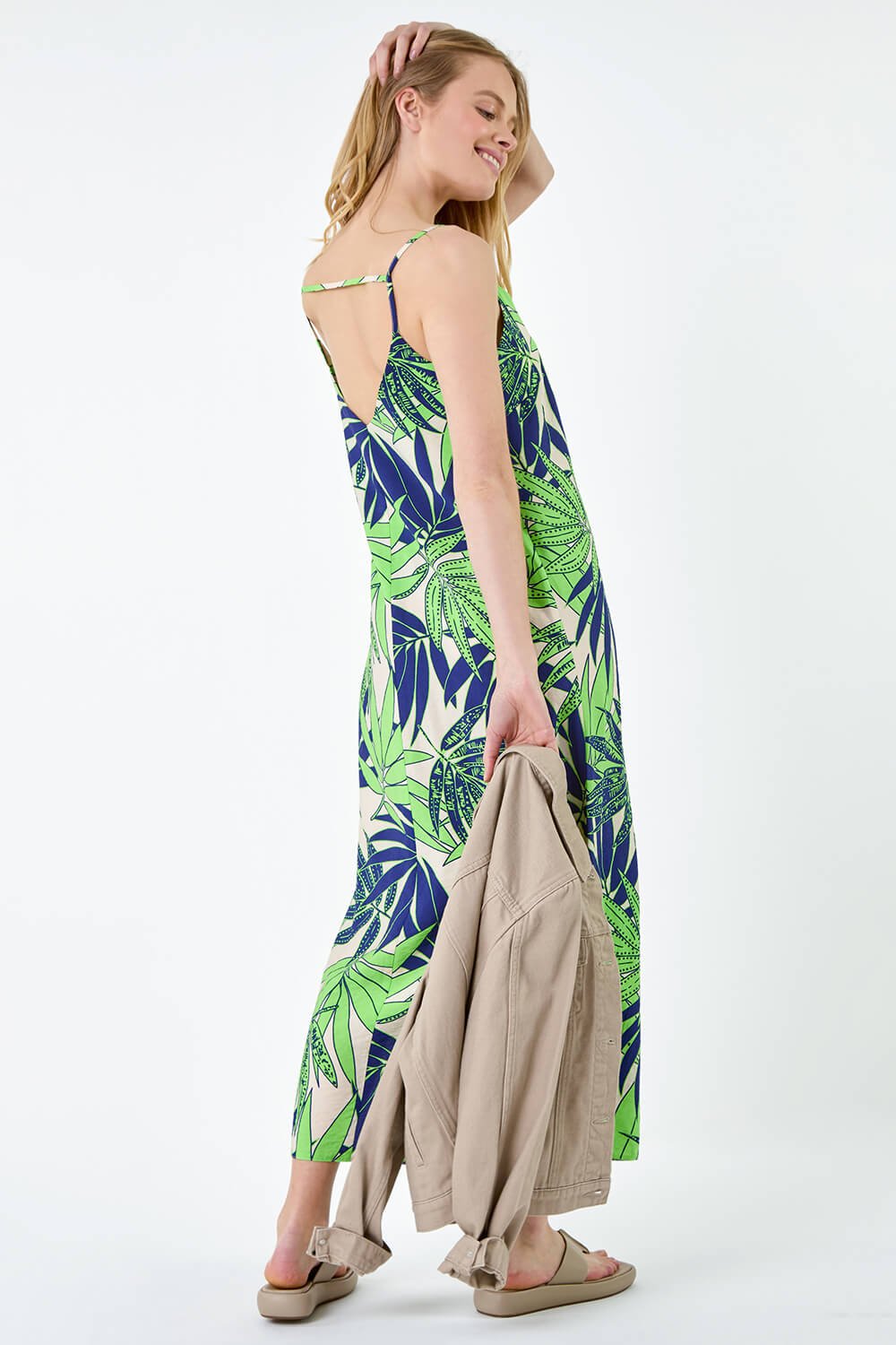 Lime Tropical Palm Print Midi Dress, Image 3 of 5