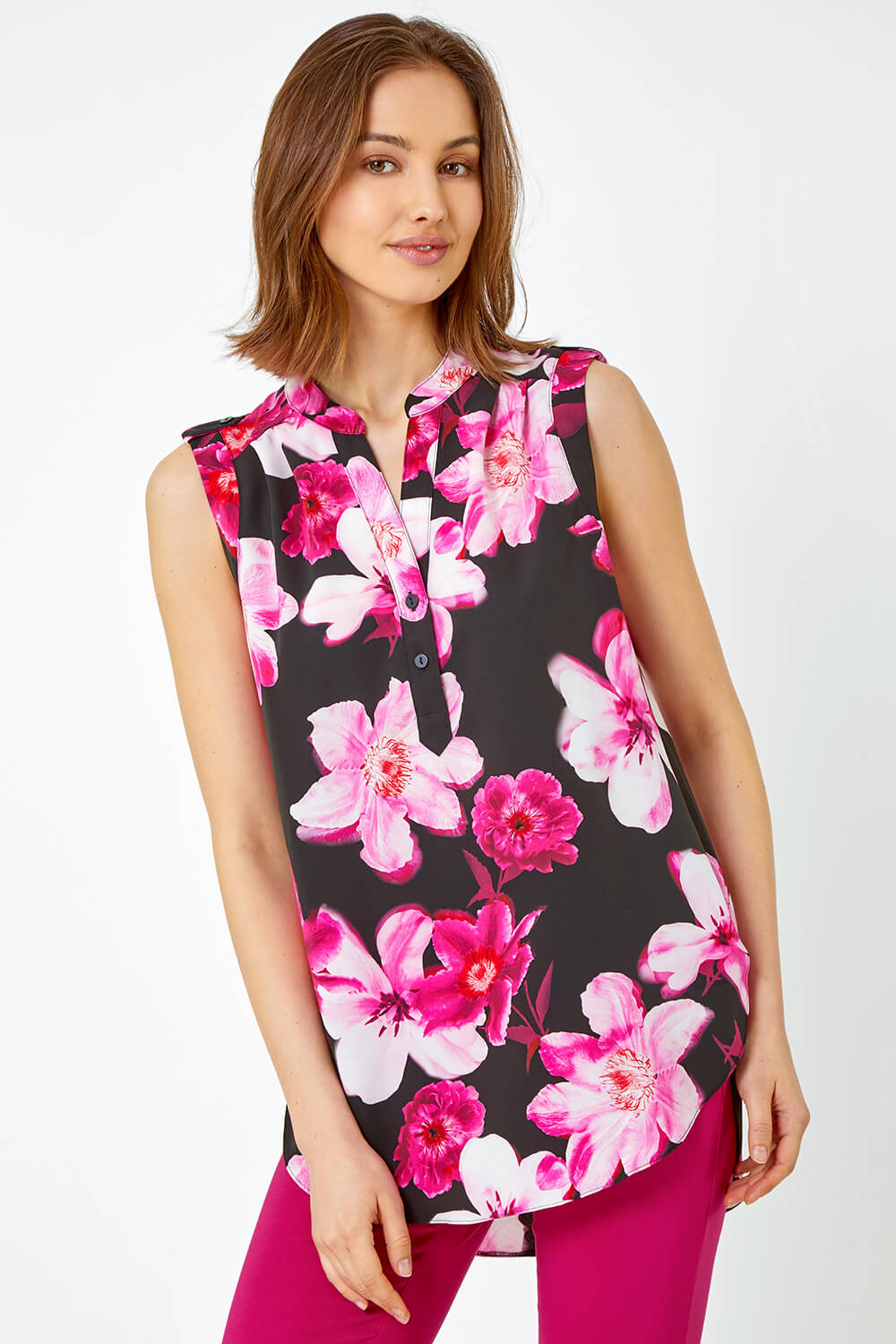 CERISE Sleeveless Floral Print Tunic Top, Image 4 of 5