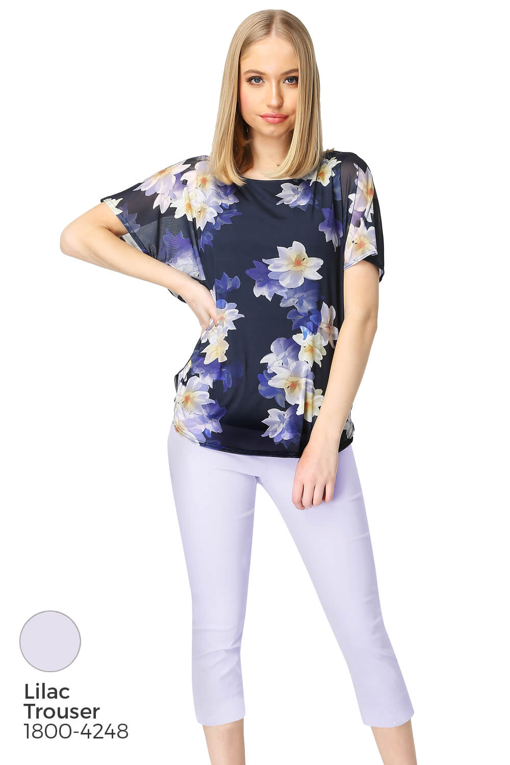 Blue Floral Chiffon Overlay Top, Image 8 of 8