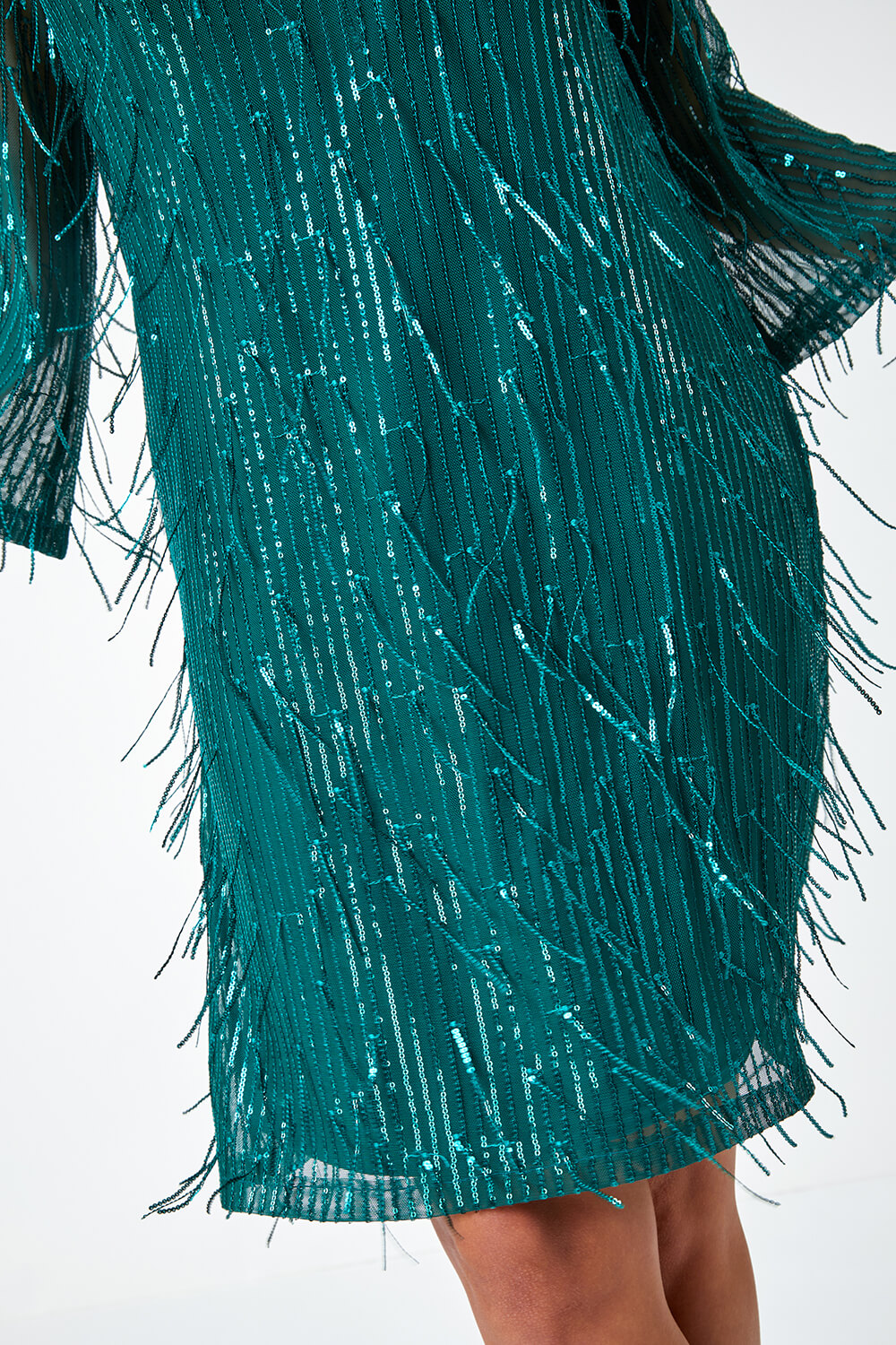 Green Sequin Sparkle Tassel Shift Dress, Image 5 of 6