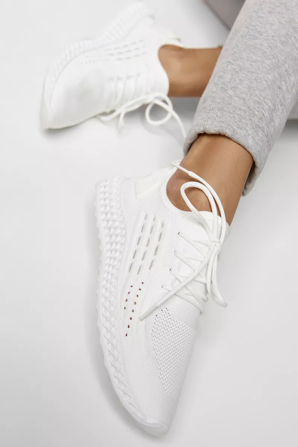 White Lace Up Trainers, Image 4 of 5