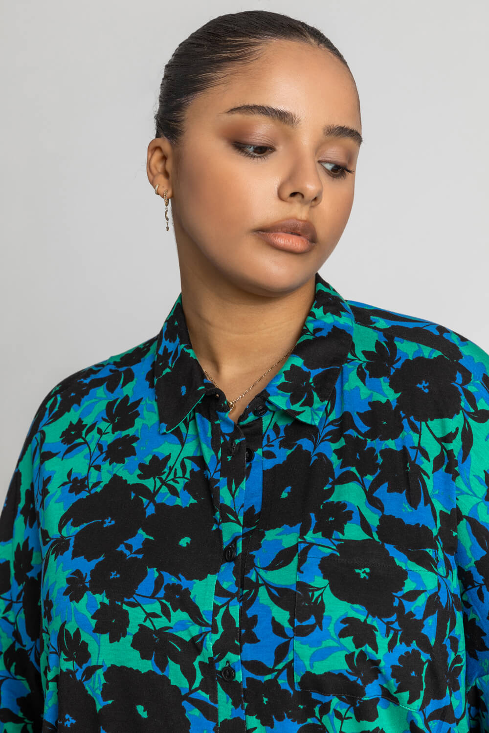 Green Curve Shadow Floral Print Shirt, Image 4 of 4