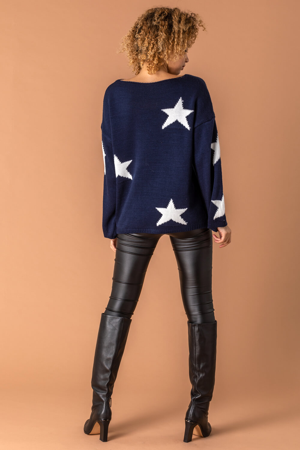 Navy  One Size Knitted Star Lounge Jumper, Image 3 of 5