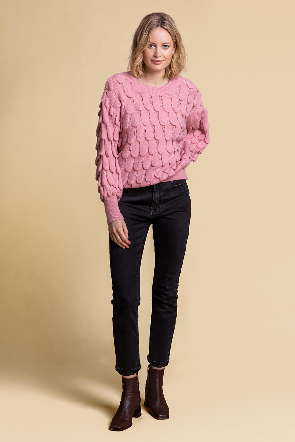 Rose Scallop Textured Knit Jumper, Image 3 of 5
