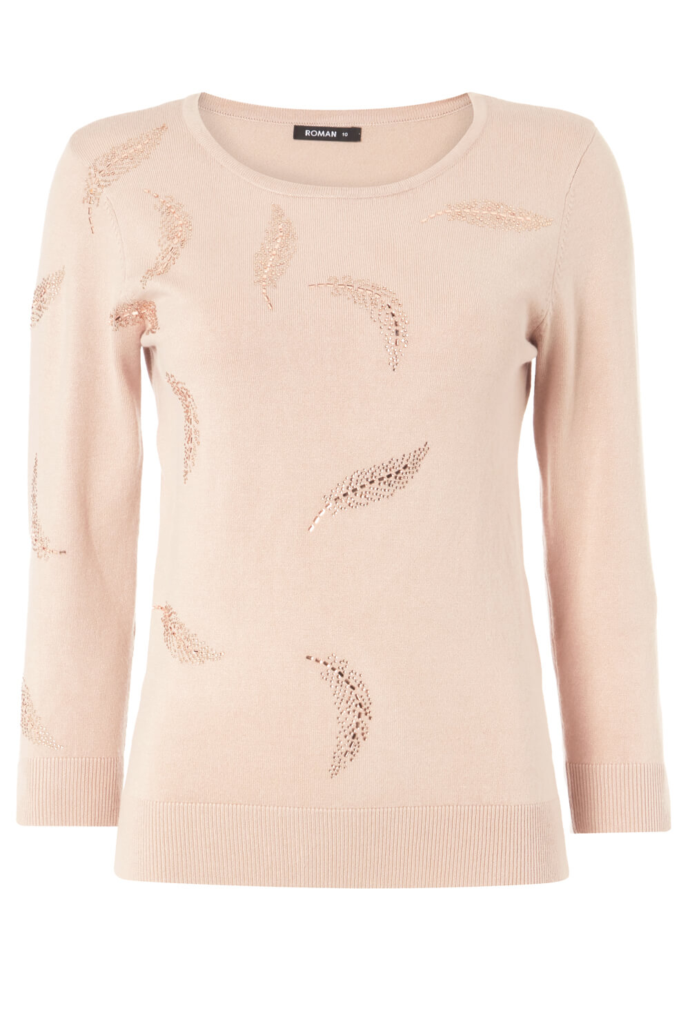 Light Pink Feather Hotfix 3/4 Length Sleeve Jumper, Image 4 of 4