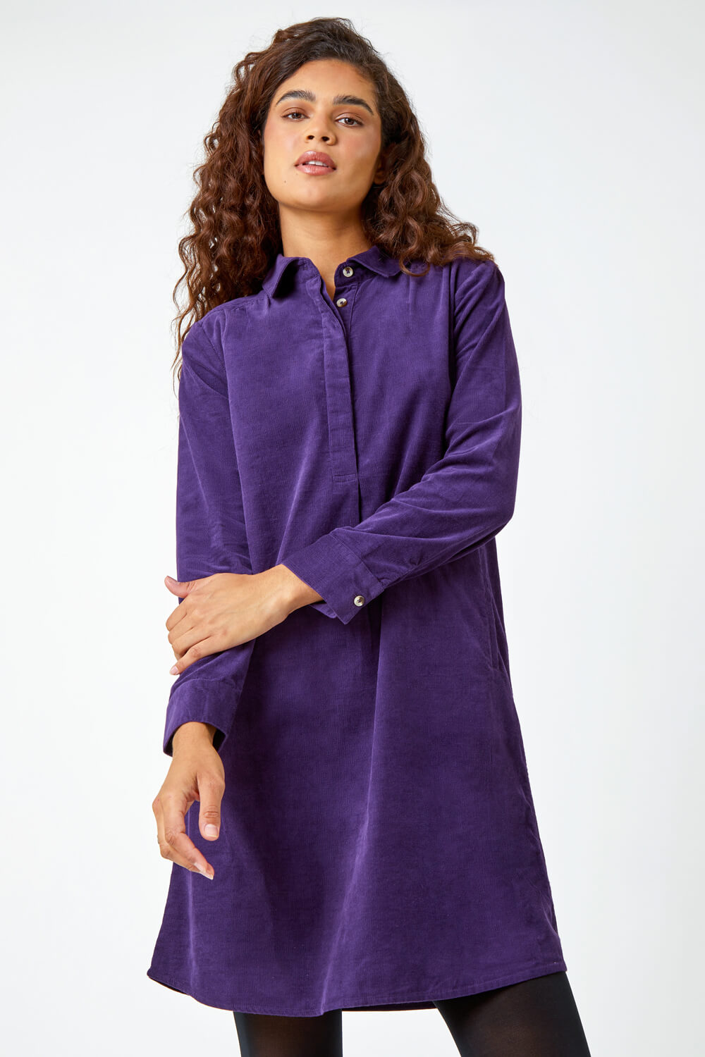 Purple Corduroy Tunic Shirt Dress, Image 2 of 5