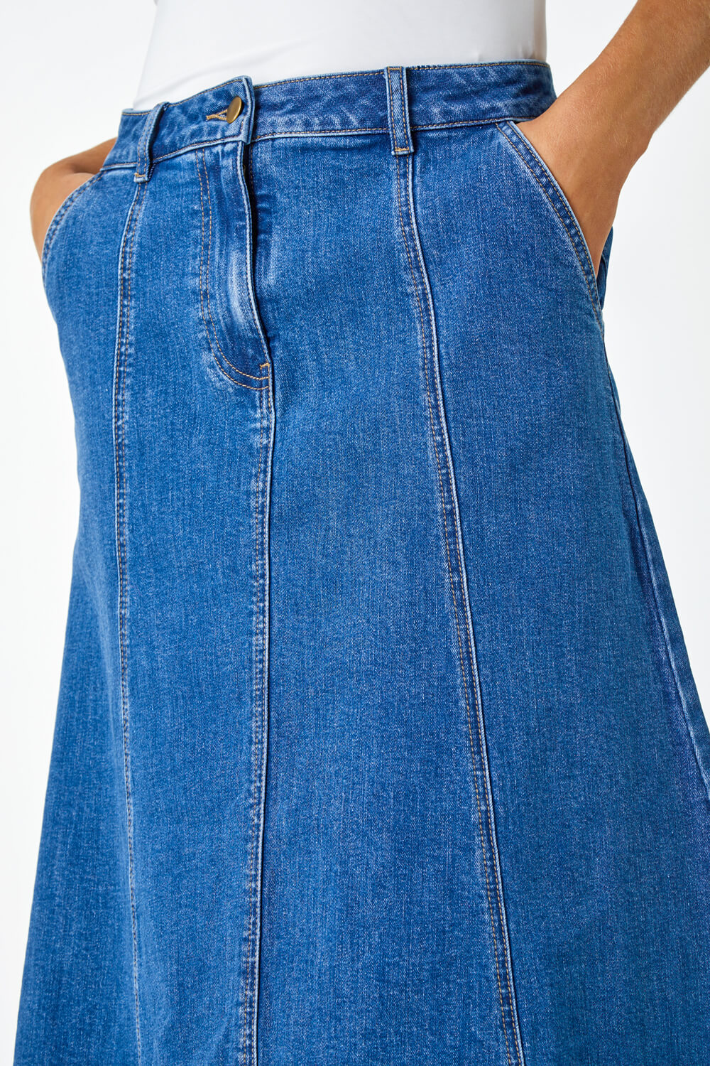 Denim Cotton Denim Panelled Midi Skirt | Roman UK