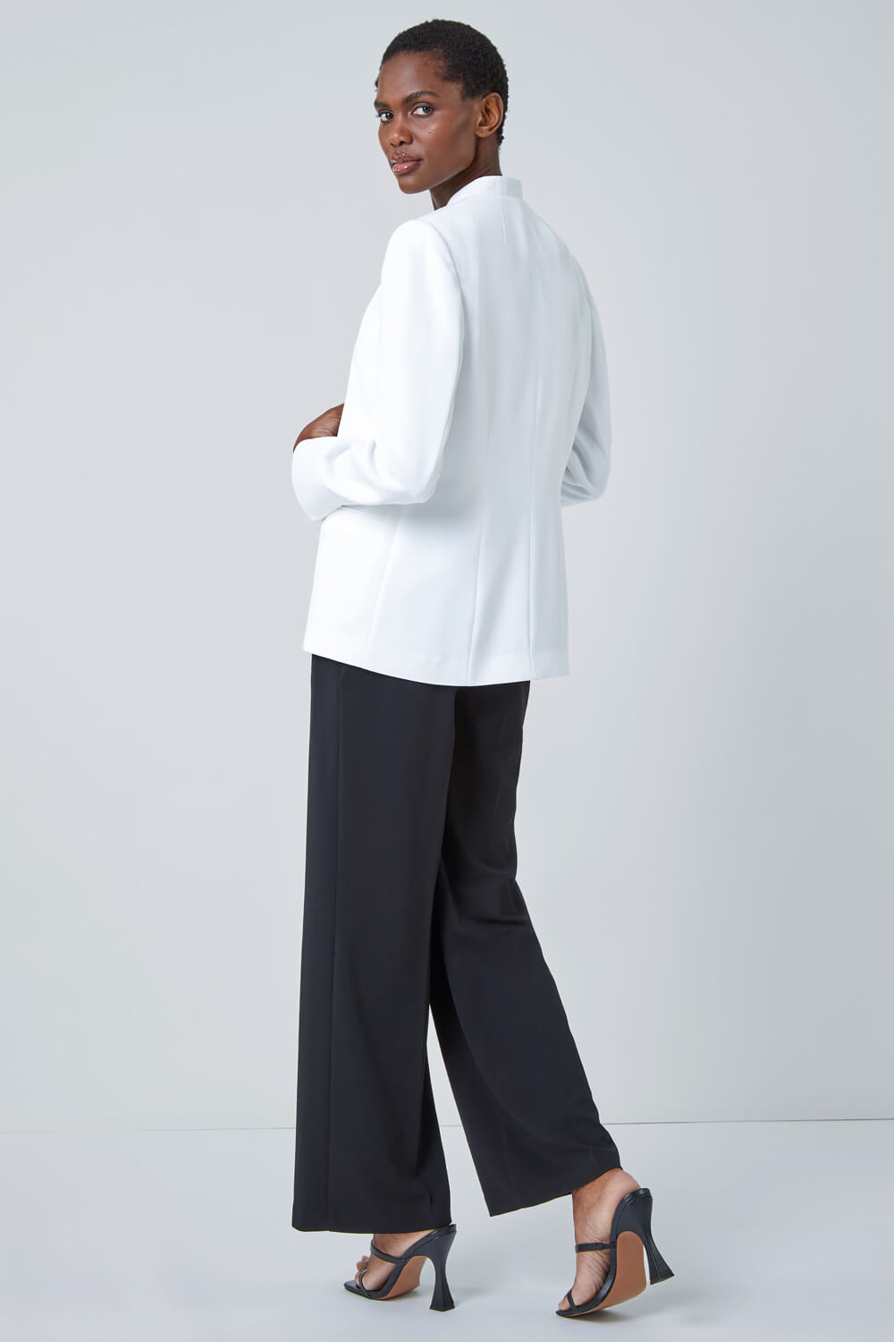 Ivory  Smart Collar Longline Blazer Jacket, Image 3 of 5