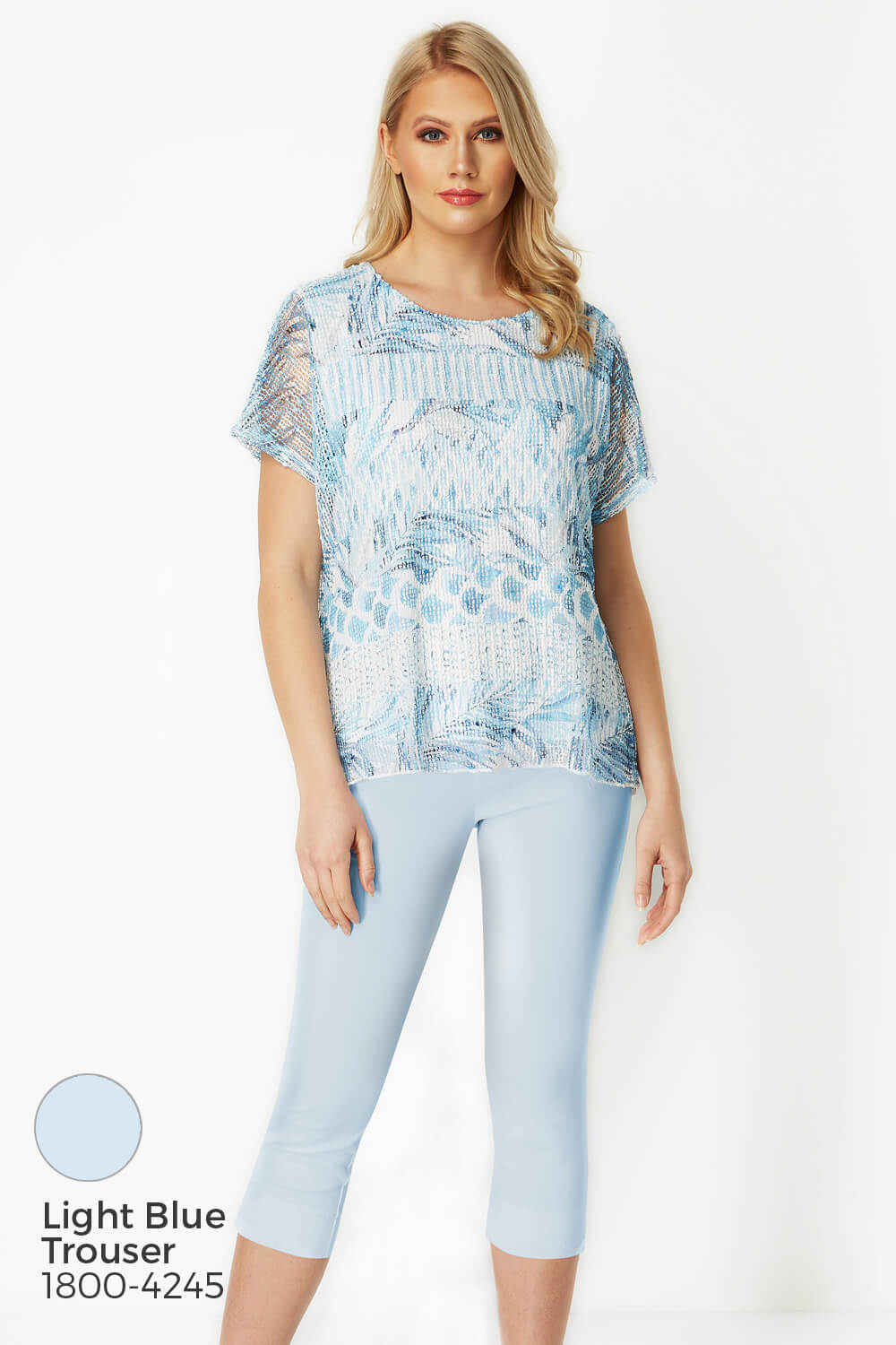 Blue Tropical Print Net Overlay Top, Image 6 of 8