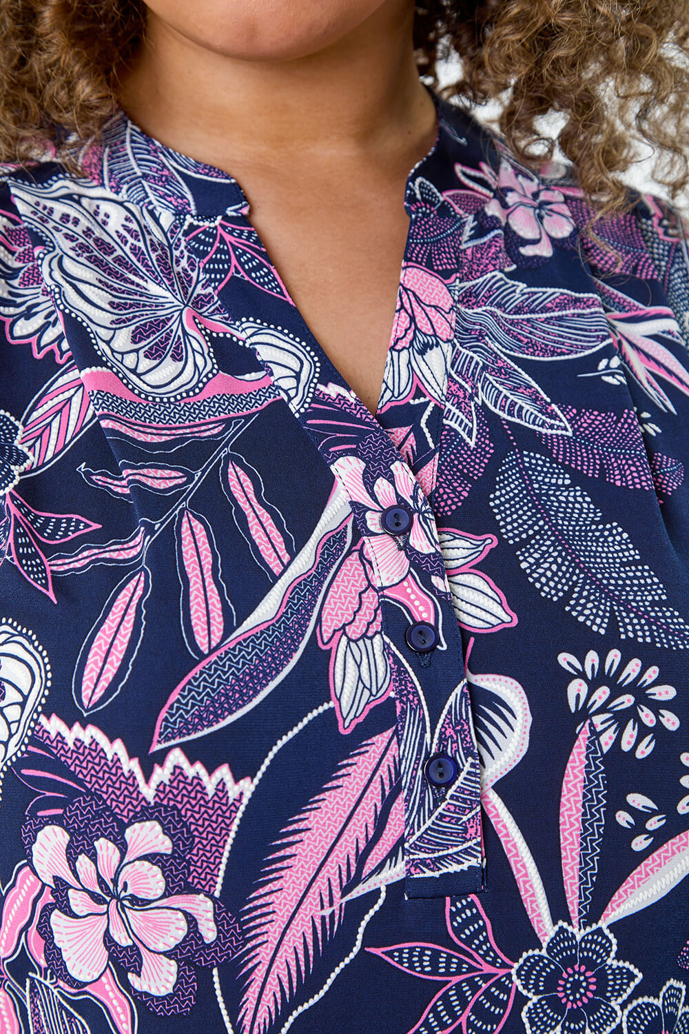 PINK Curve Textured Floral Print Stretch Top, Image 5 of 5