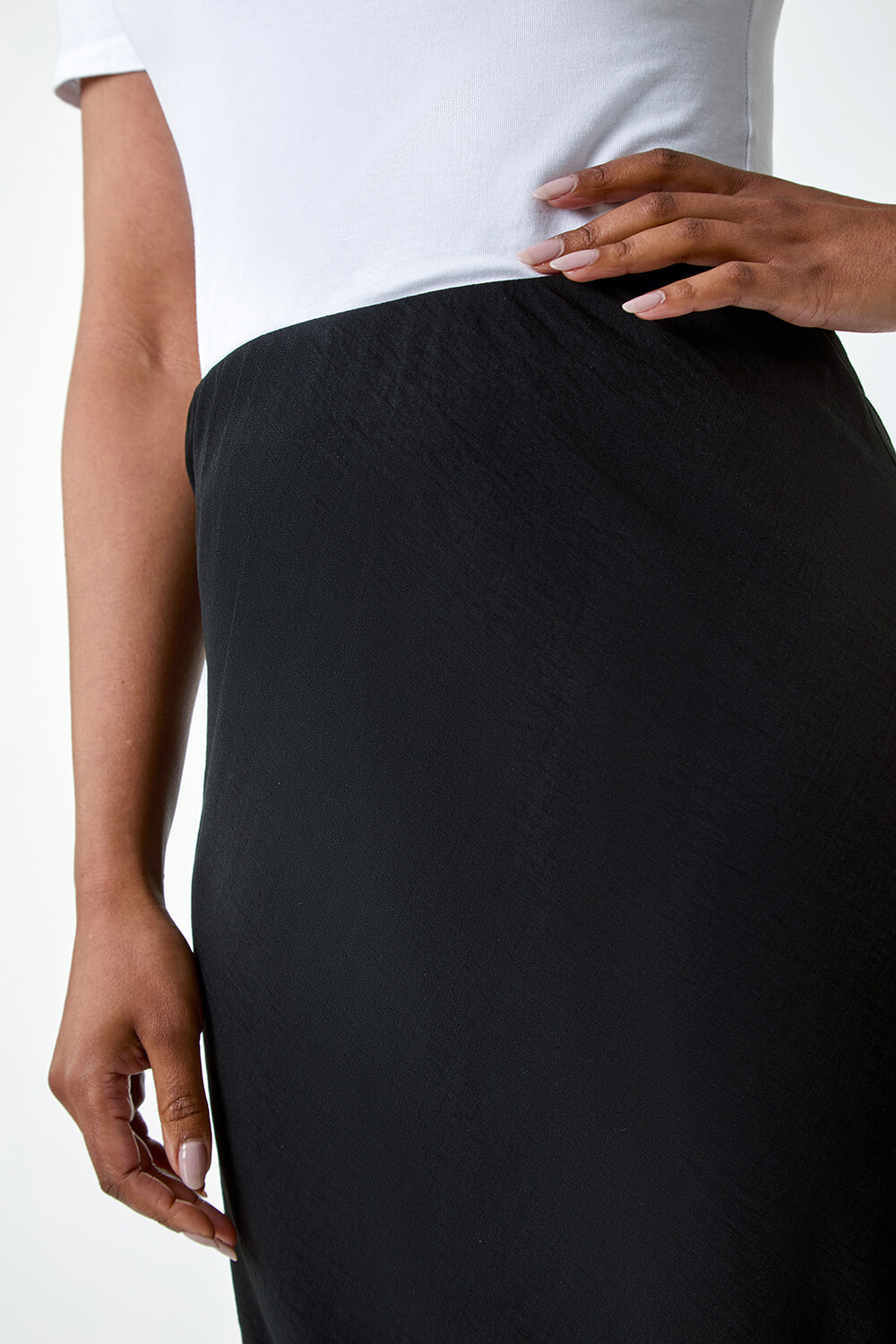 Black Petite Plain Bias Cut Midi Skirt, Image 5 of 5